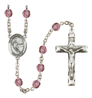 Silver Plated 6mm Fire Polished Guardian Angel/Hockey Rosary in Amethyst