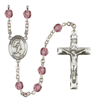 Silver Plated 6mm Fire Polished Guardian Angel/Track&Field-Men Rosary in Amethyst