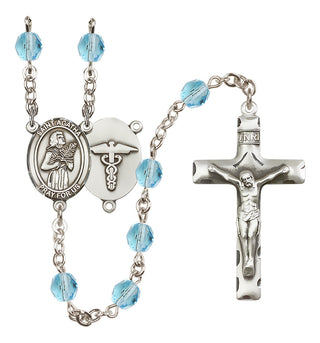 Silver Plated 6mm Fire Polished Saint Agatha / Nurse Rosary in Aqua