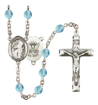 Silver Plated 6mm Fire Polished Saint Brendan the Navigator / Navy Rosary in Aqua