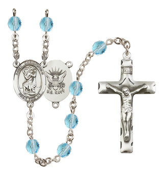 Silver-Plated 6mm Saint Christopher / Navy Rosary