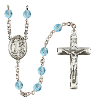 Silver Plated 6mm Fire Polished Saint Elmo Rosary in Aqua