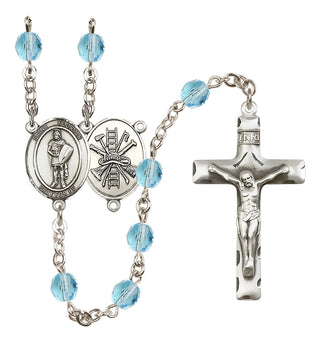 Silver Plated 6mm Fire Polished Saint Florian/Firefighter Rosary in Aqua
