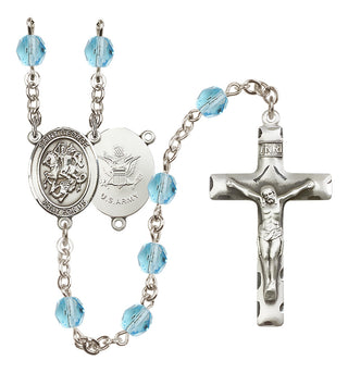 Silver Plated 6mm Fire Polished Saint George / Army Rosary in Aqua