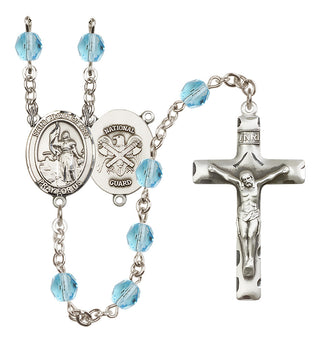 Silver Plated 6mm Fire Polished Saint Joan of Arc / Nat'l Guard Rosary in Aqua