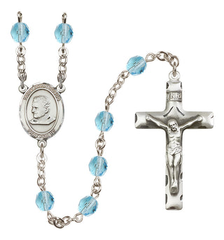Silver Plated 6mm Fire Polished Saint John Bosco Rosary in Aqua