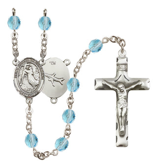 Silver Plated 6mm Fire Polished Saint Joseph of Cupertino Rosary in Aqua