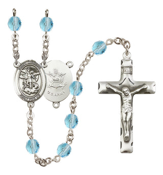 Silver Plated 6mm Fire Polished Saint Michael / Army Rosary in Aqua