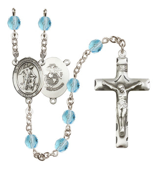 Silver Plated 6mm Fire Polished Guardian Angel / Marine Corp Rosary in Aqua