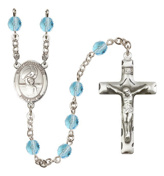 Silver Plated 6mm Fire Polished Saint Christopher/Water Polo Men Rosary in Aqua