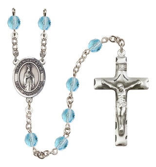 Silver Plated 6mm Fire Polished Our Lady of Fatima Rosary in Aqua