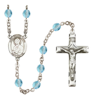 Silver Plated 6mm Fire Polished Saint Dominic Savio Rosary in Aqua