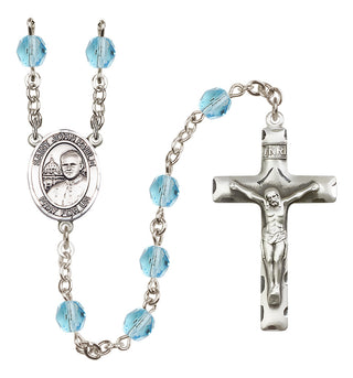 Silver Plated 6mm Fire Polished Saint John Paul II Rosary in Aqua
