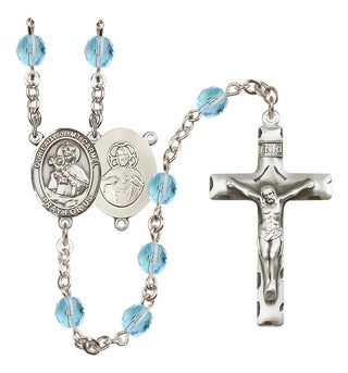 Silver Plated 6mm Fire Polished Our Lady of Mount Carmel Rosary in Aqua