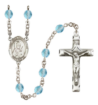Silver Plated 6mm Fire Polished Saint John Chrysostom Rosary in Aqua