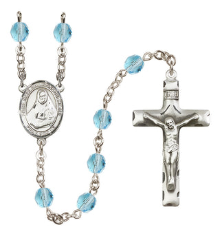 Silver Plated 6mm Fire Polished Saint Rose Philippine Duchesne Rosary in Aqua