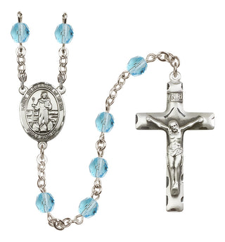 Silver Plated 6mm Fire Polished Saint Bernadine of Sienna Rosary in Aqua