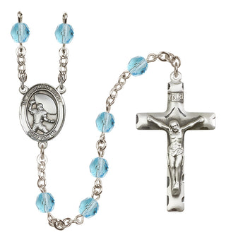 Silver Plated 6mm Fire Polished Guardian Angel/Football Rosary in Aqua