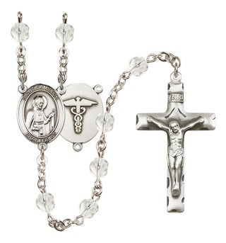 Silver Plated 6mm Fire Polished Saint Camillus of Lellis / Nurse Rosary in Crystal
