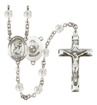 Silver Plated 6mm Fire Polished Saint Christopher / Marines Rosary in Crystal