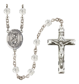 Silver Plated 6mm Fire Polished San Cristobal Rosary in Crystal