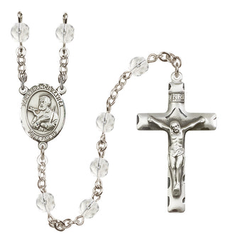 Silver Plated 6mm Fire Polished Saint Francis Xavier Rosary in Crystal