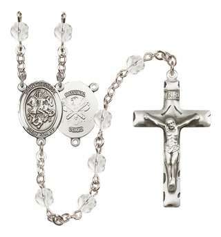 Silver Plated 6mm Fire Polished Saint George / Nat'l Guard Rosary in Crystal