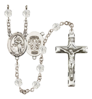 Silver Plated 6mm Fire Polished Saint Joan of Arc / Nat'l Guard Rosary in Crystal