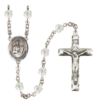Silver Plated 6mm Fire Polished San Judas Rosary in Crystal