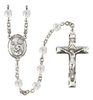 Silver Plated 6mm Fire Polished Saint Kevin Rosary in Crystal