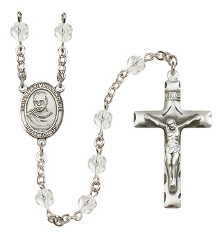 Silver Plated 6mm Fire Polished Saint Maximilian Kolbe Rosary in Crystal