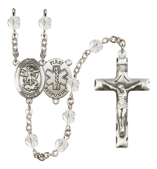Silver Plated 6mm Fire Polished Saint Michael/1St Responder Rosary in Crystal
