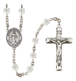 Silver Plated 6mm Fire Polished Virgen Milagrosa Rosary in Crystal