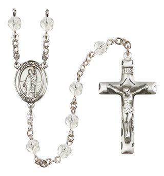 Silver Plated 6mm Fire Polished Saint Patrick Rosary in Crystal