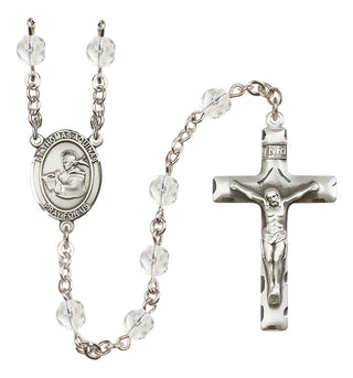Silver Plated 6mm Fire Polished Saint Thomas Aquinas Rosary in Crystal