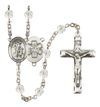 Silver Plated 6mm Fire Polished Guardian Angel / EMT Rosary in Crystal