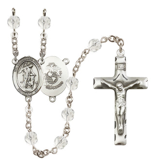 Silver Plated 6mm Fire Polished Guardian Angel / Marine Corp Rosary in Crystal