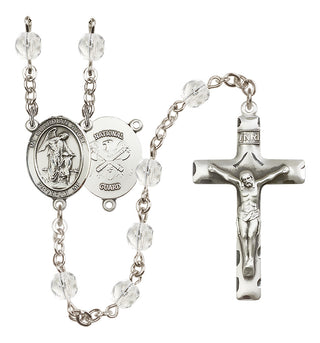 Silver Plated 6mm Fire Polished Guardian Angel / Nat'l Guard Rosary in Crystal