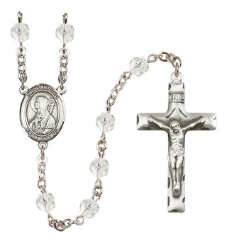 Silver Plated 6mm Fire Polished Saint Brigid of Ireland Rosary in Crystal