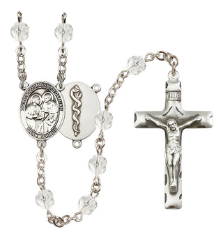 Silver Plated 6mm Fire Polished Saints Cosmas & Damian / Doctors Rosary in Crystal