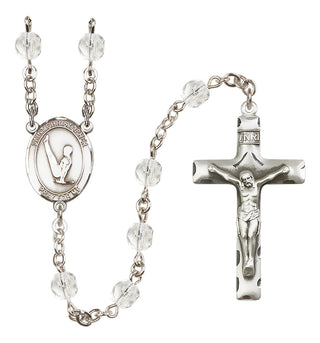 Silver Plated 6mm Fire Polished Saint Christopher/Gymnastics Rosary in Crystal