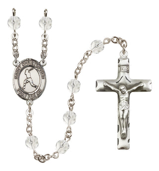 Silver Plated 6mm Fire Polished Saint Christopher/Baseball Rosary in Crystal