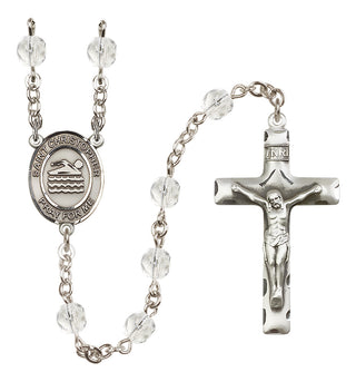 Silver Plated 6mm Fire Polished Saint Christopher/Swimming Rosary in Crystal