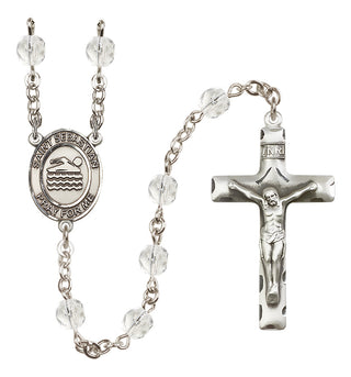 Silver Plated 6mm Fire Polished Saint Sebastian/Swimming Rosary in Crystal