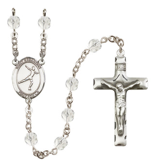 Silver Plated 6mm Fire Polished Saint Sebastian/Figure Skating Rosary in Crystal