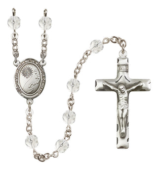 Silver Plated 6mm Fire Polished Footprints / Cross Rosary in Crystal