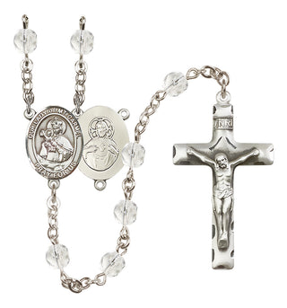 Silver Plated 6mm Fire Polished Our Lady of Mount Carmel Rosary in Crystal