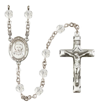 Silver Plated 6mm Fire Polished Saint Joseph Freinademetz Rosary in Crystal