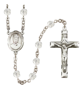 Silver Plated 6mm Fire Polished Saint Josephine Bakhita Rosary in Crystal
