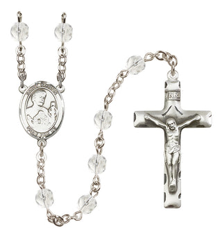 Silver Plated 6mm Fire Polished Saint Kieran Rosary in Crystal